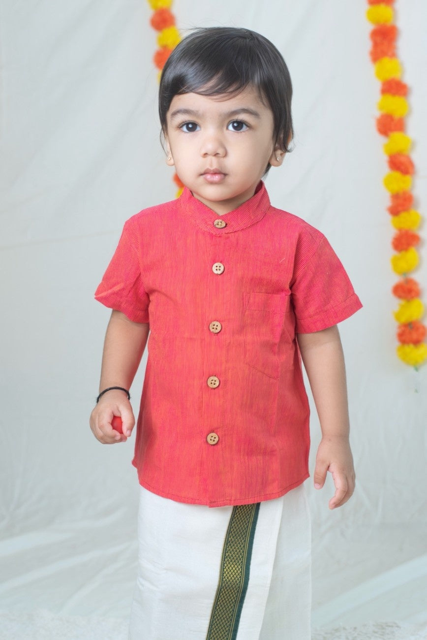 Red with Yellow Stripes Handloom Cotton Shirt