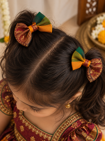 Ethnic Paalum Pazham (With Zari) Bow Clips ( 1 Pair )