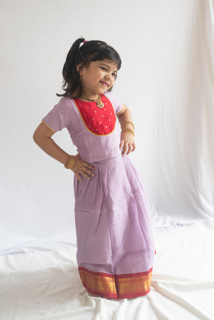 Mahalakshmi Pattu Pavadai | Lavender & Red