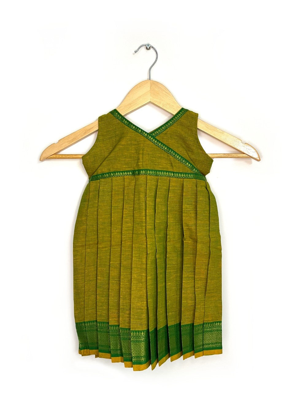 Green Mangalagiri Cotton Dress with Zari Border