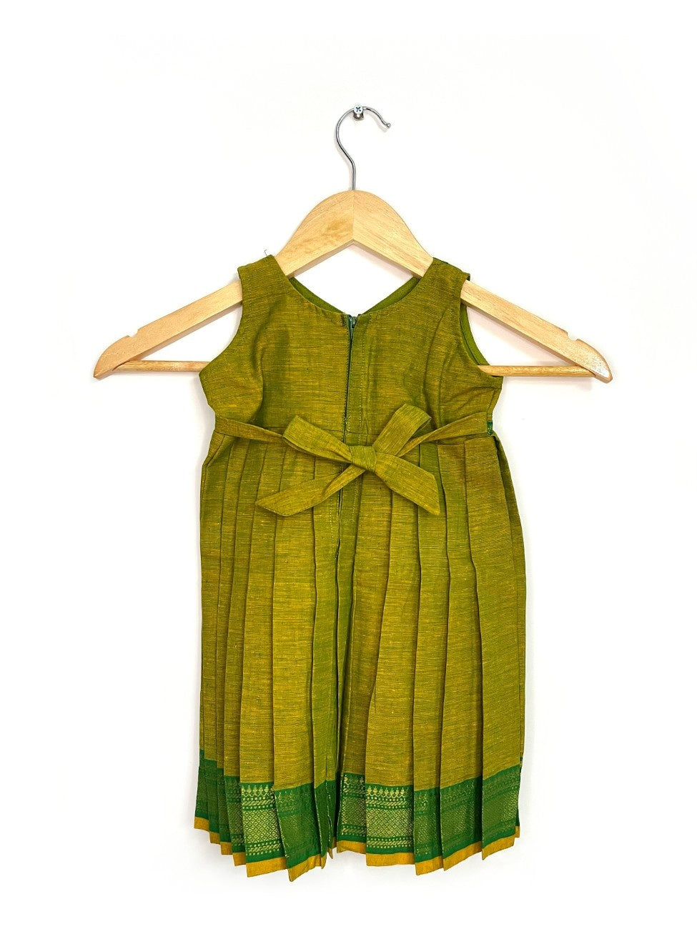 Green Mangalagiri Cotton Dress with Zari Border
