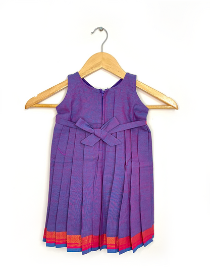 Bluish Purple Mangalagiri Cotton Dress with Pink Border