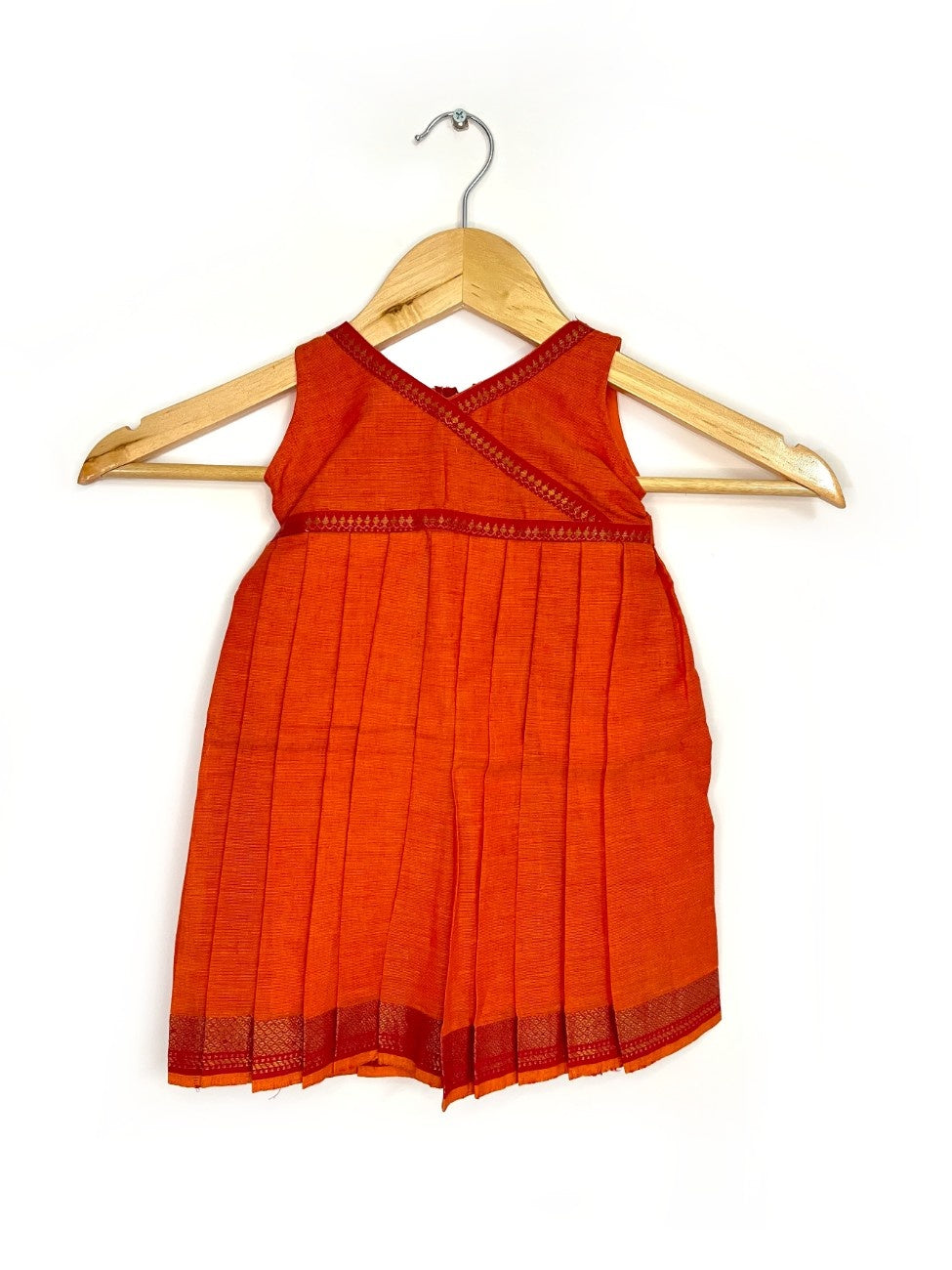 Orange Mangalagiri Cotton Dress with Red Border