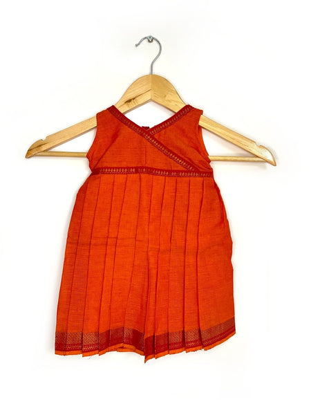 Orange Mangalagiri Cotton Dress with Red Border
