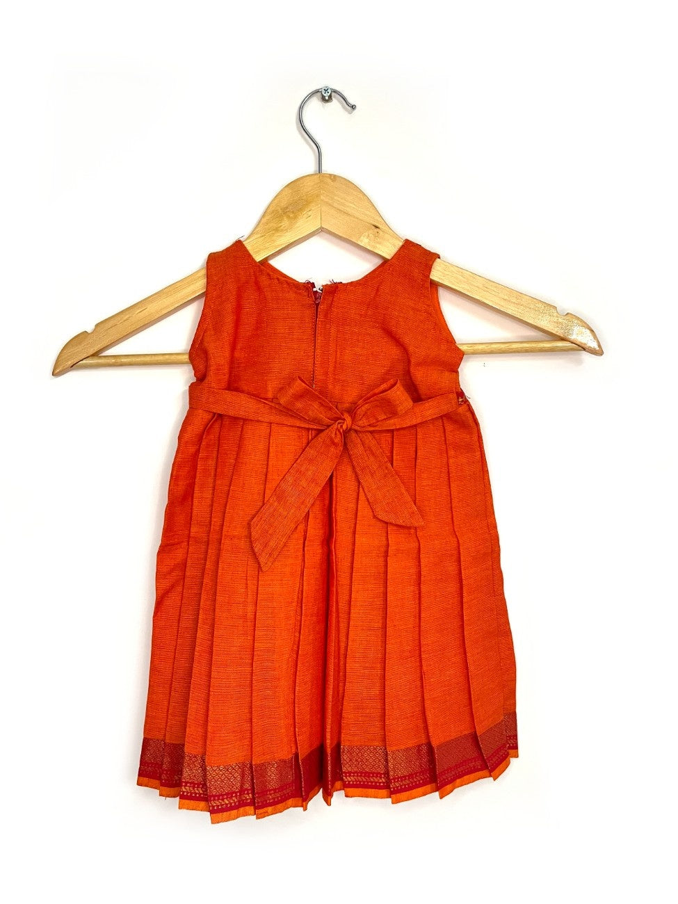 Orange Mangalagiri Cotton Dress with Red Border