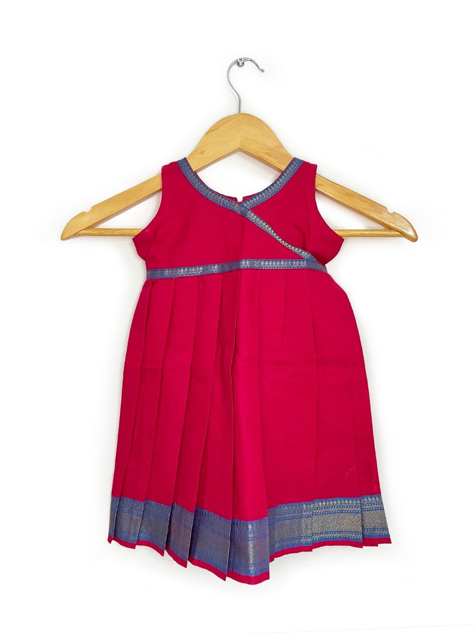 Pink Mangalagiri Cotton Dress with Blue Border