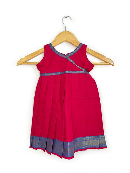 Pink Mangalagiri Cotton Dress with Blue Border
