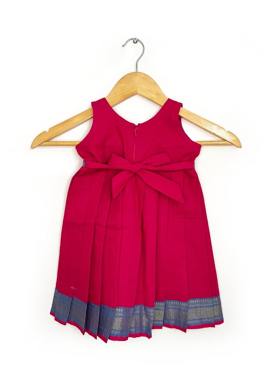 Pink Mangalagiri Cotton Dress with Blue Border