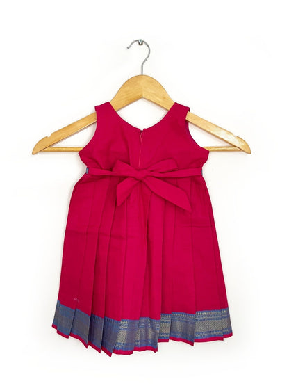 Pink Mangalagiri Cotton Dress with Blue Border