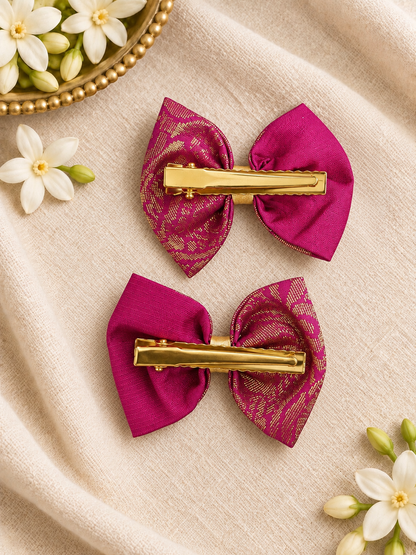 Ethnic Pink Gold Bow Clips ( 1 Pair )