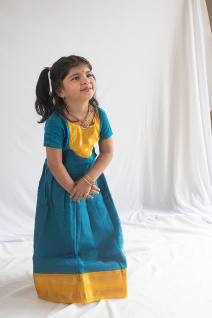 Narayani Pattu Pavadai | Teal Blue & Gold