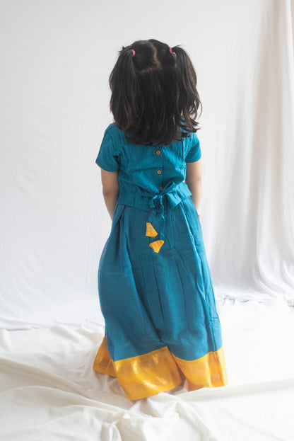 Narayani Pattu Pavadai | Teal Blue & Gold