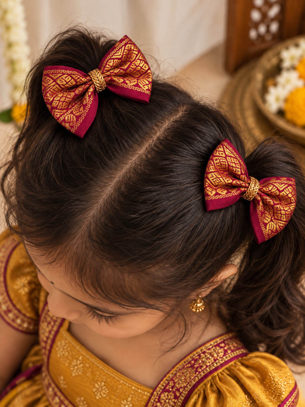 Ethnic Red Bow Clips ( 1 Pair )