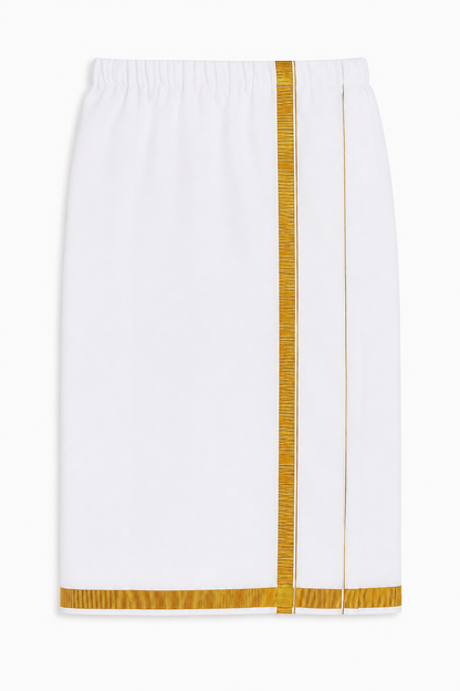 White Readymade Veshti with Gold Border