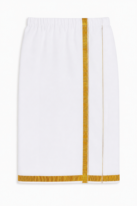 White Readymade Veshti with Gold Border