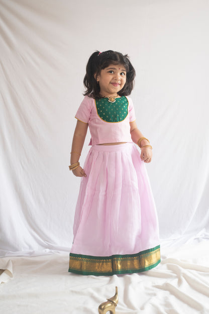 Sharada Pattu Pavadai | Baby Pink & Emerald Green