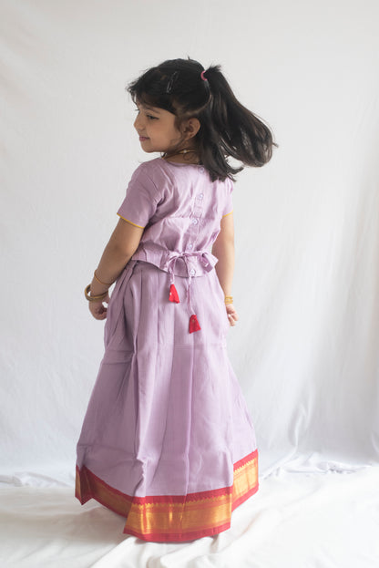 Mahalakshmi Pattu Pavadai | Lavender & Red