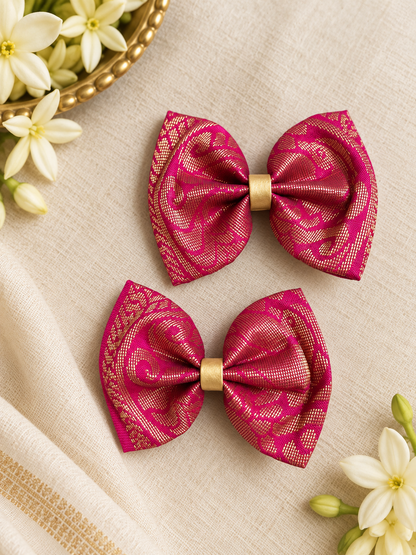 Ethnic Pink Gold Bow Clips ( 1 Pair )
