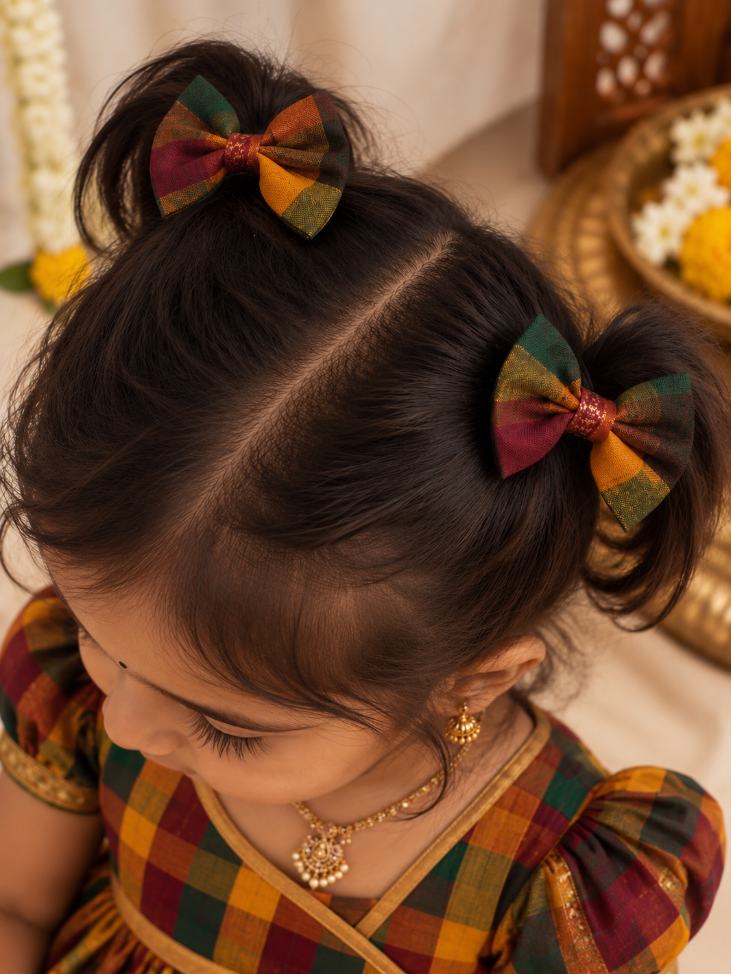Ethnic Paalum Pazham (Without  Zari) Bow Clips ( 1 Pair )