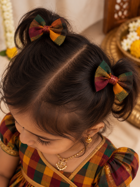 Ethnic Paalum Pazham (Without  Zari) Bow Clips ( 1 Pair )