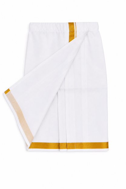 White Readymade Veshti with Gold Border