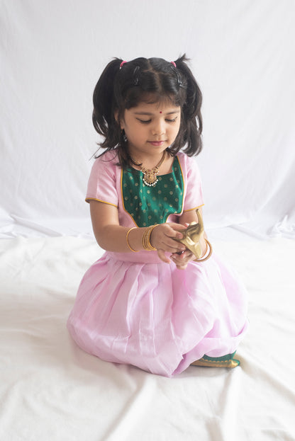 Sharada Pattu Pavadai | Baby Pink & Emerald Green
