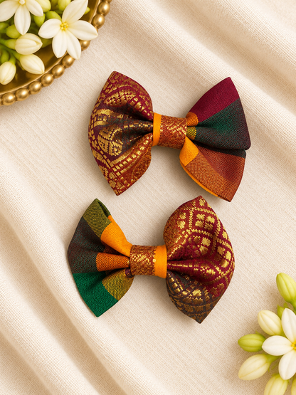 Ethnic Paalum Pazham (With Zari) Bow Clips ( 1 Pair )