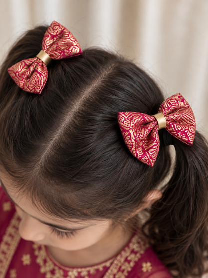 Ethnic Princess Pink Bow Clips ( 1 Pair )