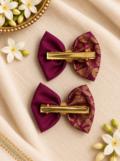 Ethnic Majenta Zari Bow Clips ( 1 Pair )
