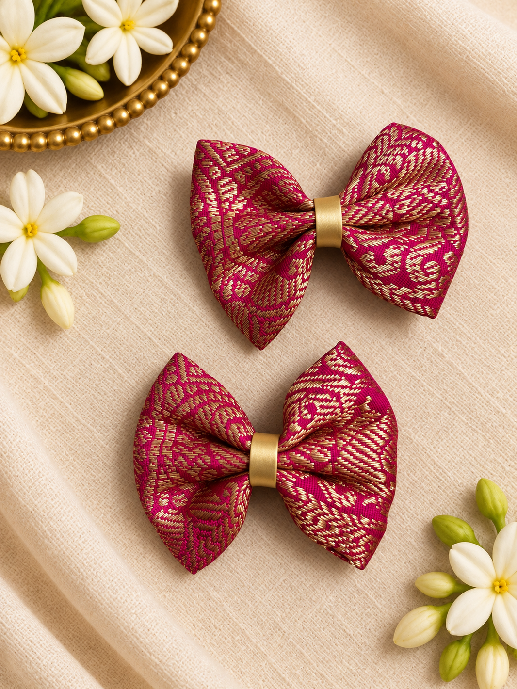 Ethnic Princess Pink Bow Clips ( 1 Pair )