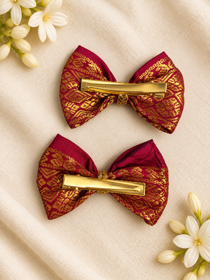 Ethnic Red Bow Clips ( 1 Pair )