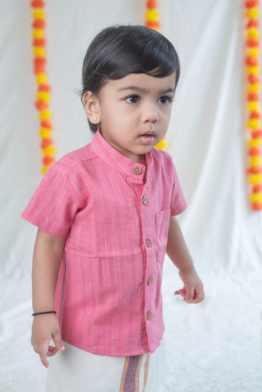 Light Pink Textured Handloom Cotton Shirt