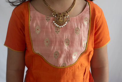 Dakshayani Pattu Pavadai | Peach & Orange