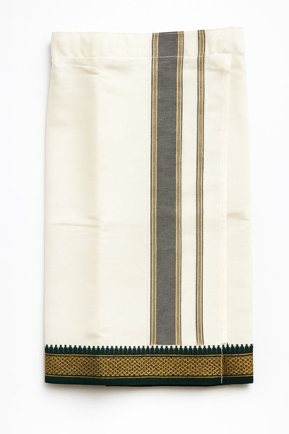 Cotton Veshti with Green Mayilkann Border