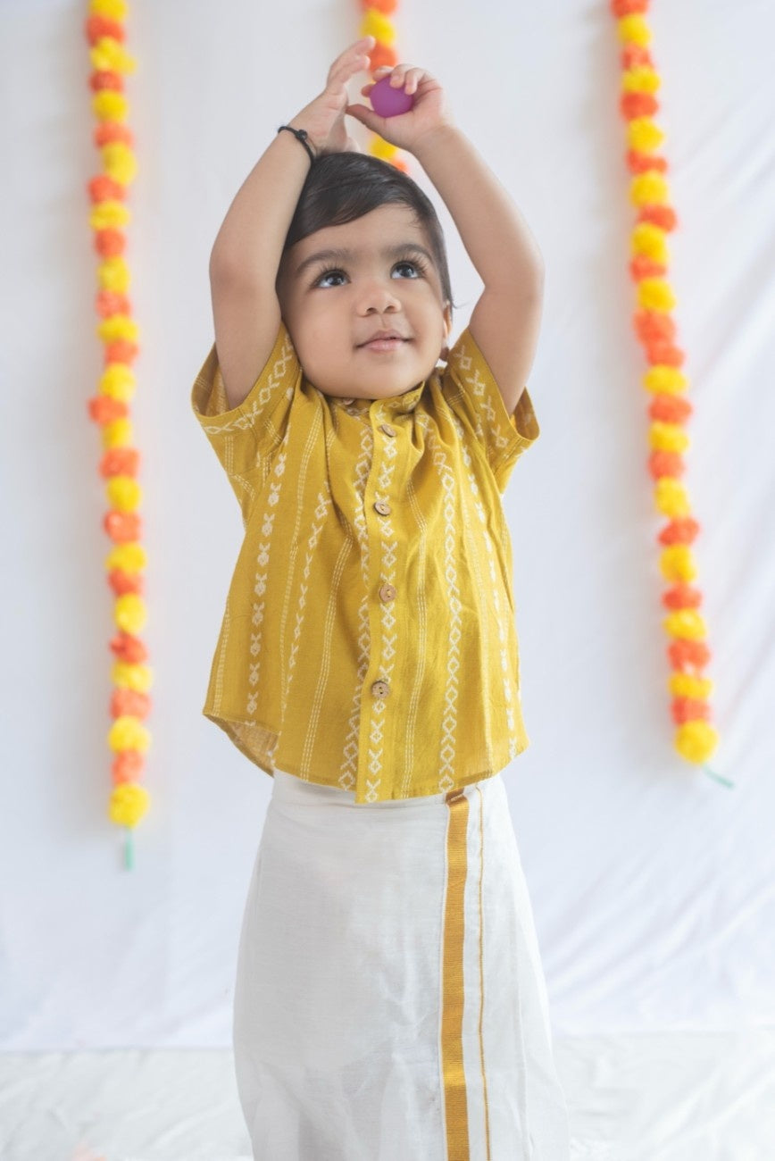 Mustard-Yellow Patterned Handloom Cotton Shirt