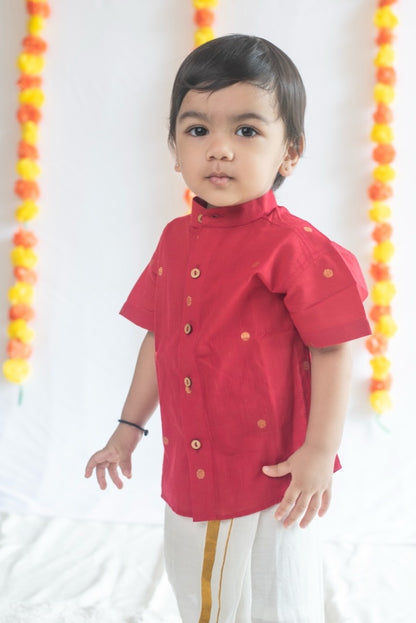 Red Butta Handloom Cotton Shirt