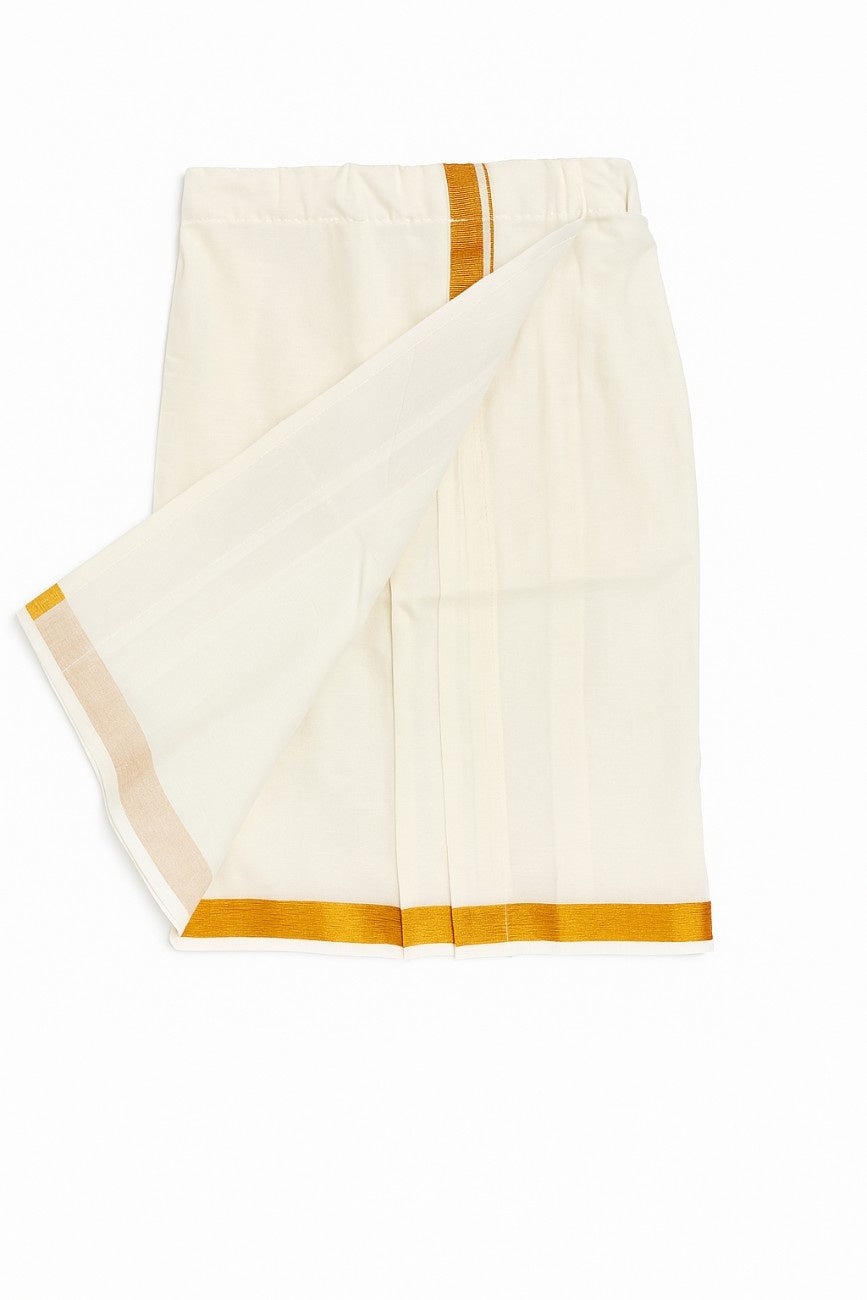 Cream Cotton Veshti with Gold Border