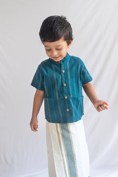 Teal Green Handloom Cotton Shirt