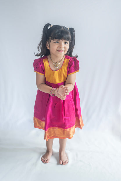 Hamsi : Pink and Yellow Silkcotton Dress