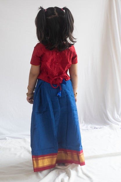 Vagdevi Pattu Pavadai | Royal Blue & Red