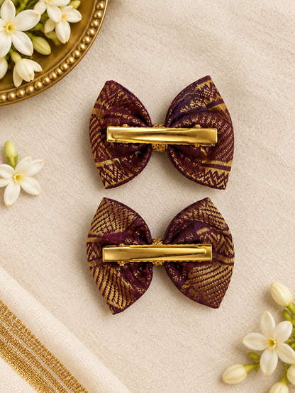 Ethnic Deep Purple Bow Clips ( 1 Pair )