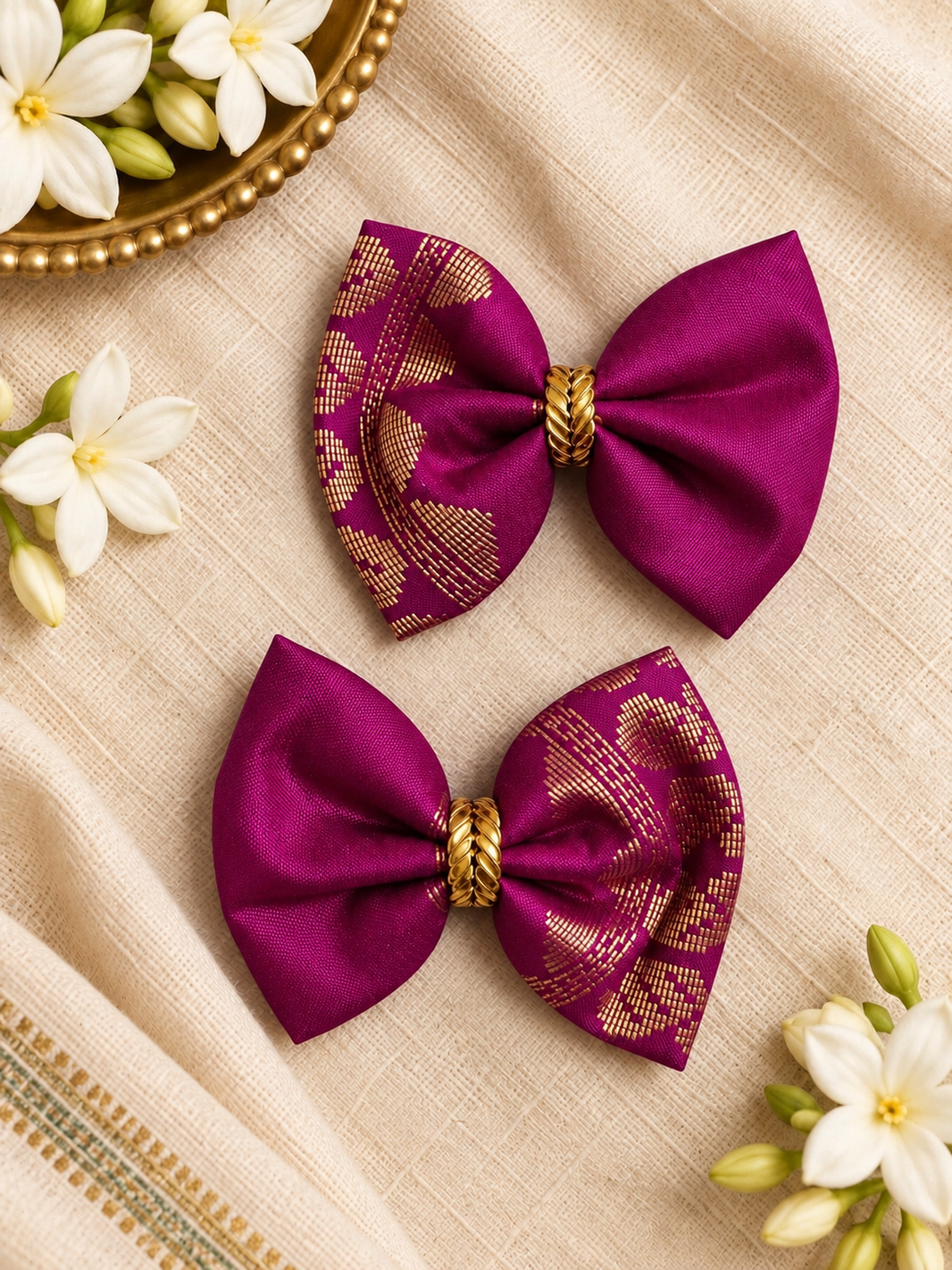 Ethnic Majenta Zari Bow Clips ( 1 Pair )
