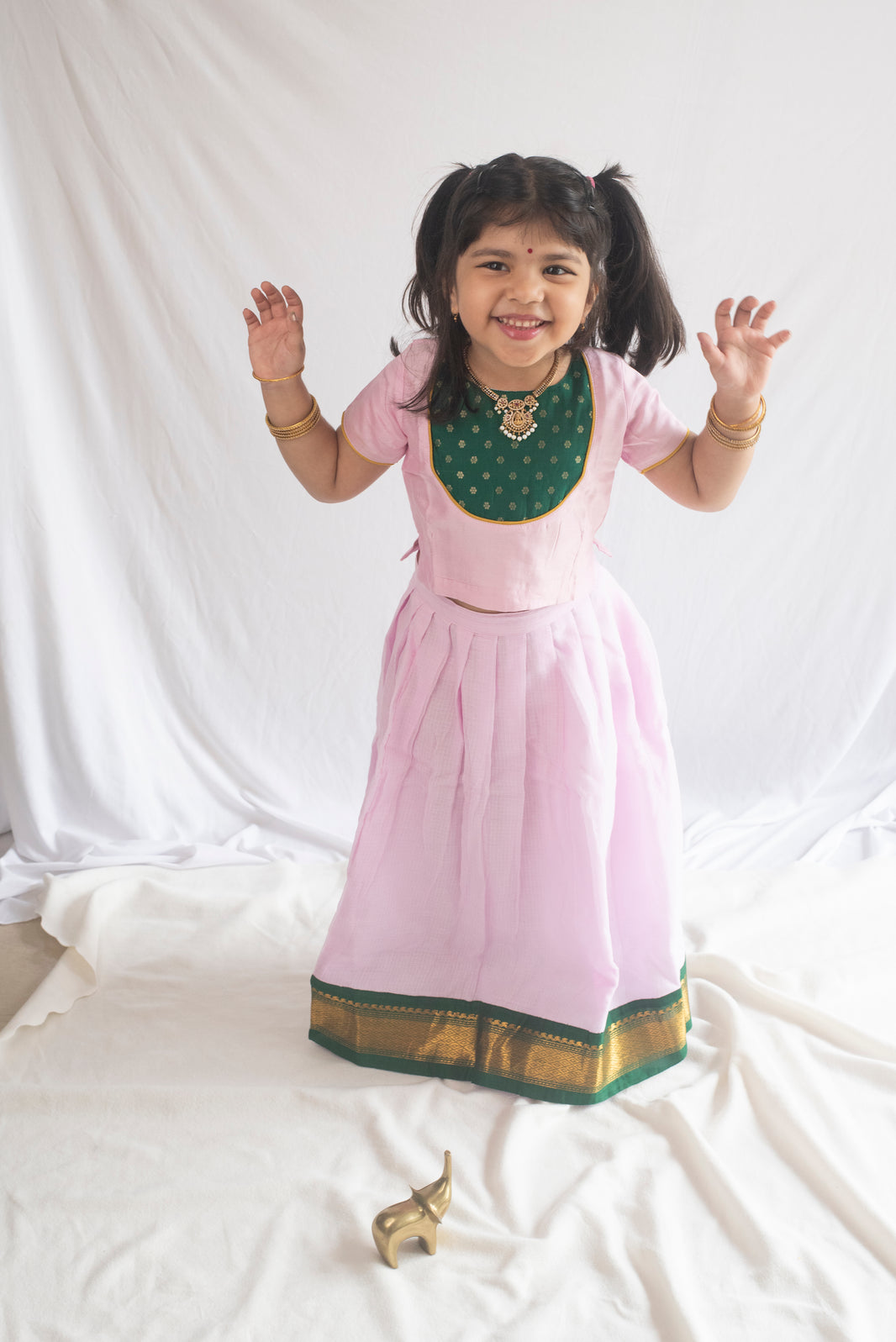 Sharada Pattu Pavadai | Baby Pink & Emerald Green