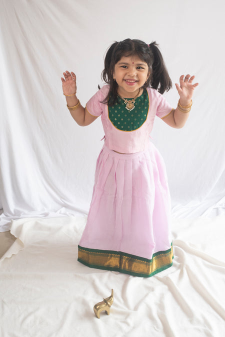 Sharada Pattu Pavadai | Baby Pink & Emerald Green