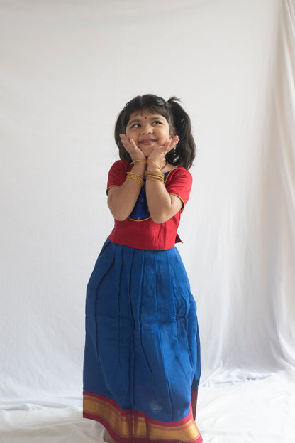 Vagdevi Pattu Pavadai | Royal Blue & Red