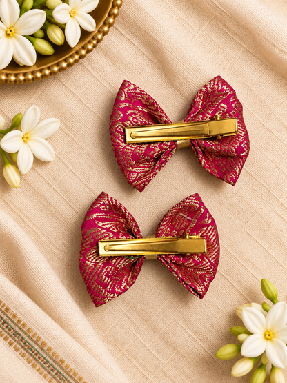 Ethnic Princess Pink Bow Clips ( 1 Pair )