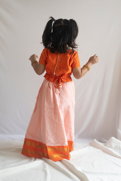 Dakshayani Pattu Pavadai | Peach & Orange