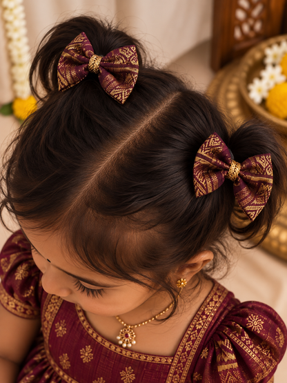 Ethnic Deep Purple Bow Clips ( 1 Pair )