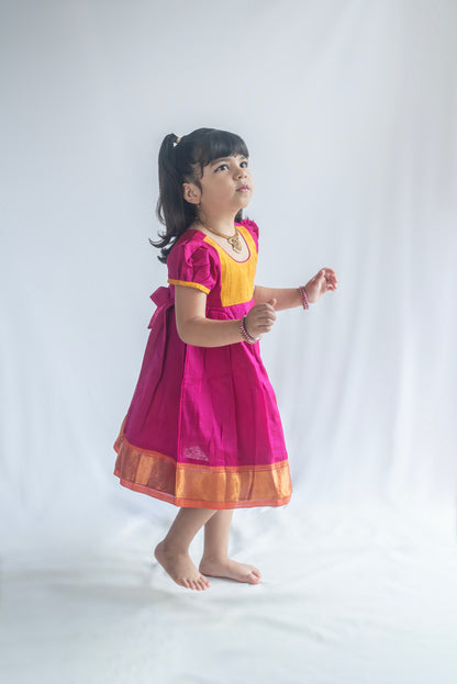 Hamsi : Pink and Yellow Silkcotton Dress