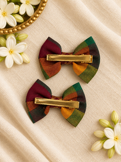 Ethnic Paalum Pazham (Without  Zari) Bow Clips ( 1 Pair )
